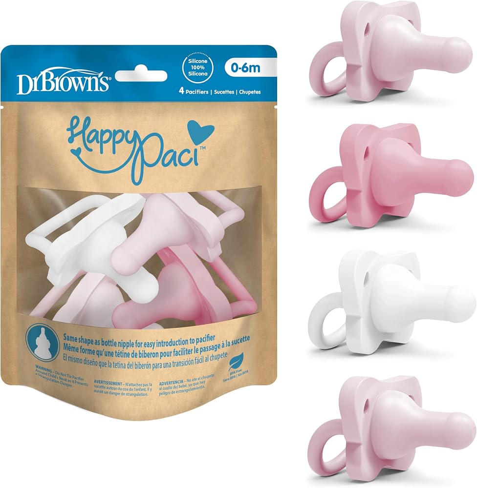 Dr. Brown's HappyPaci Silicone Pacifier, Pink and White, 0-6m, 4-Pack