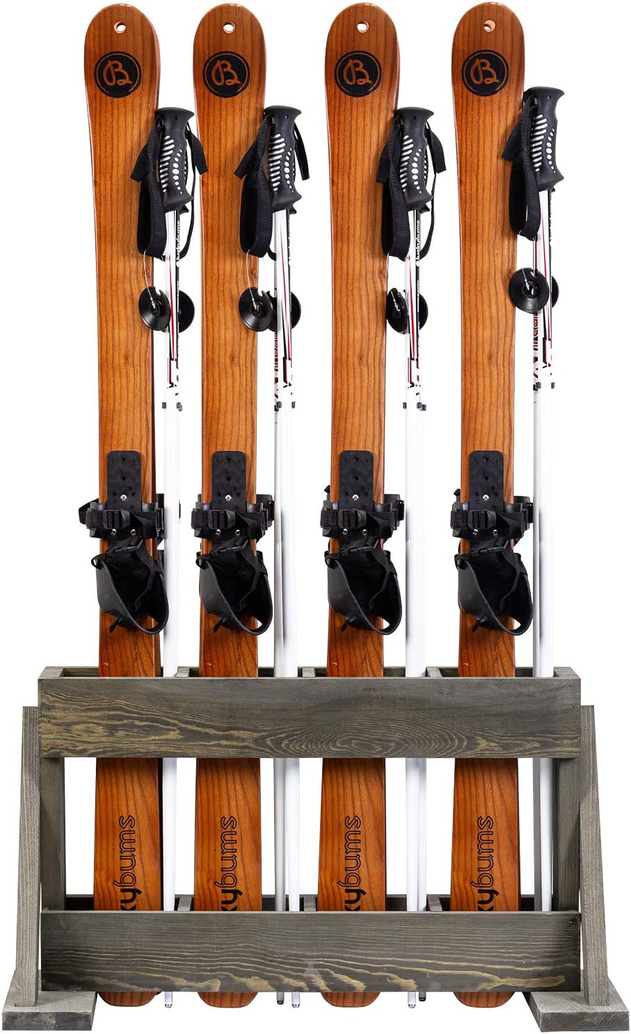 storage rack dividers on Storage Home Organization Mygift 4 Slot Vintage Gray Solid Wood Wall Mounted Or Freestanding Ski And Snowboard Storage Rack With Removable Dividers Garage Storage