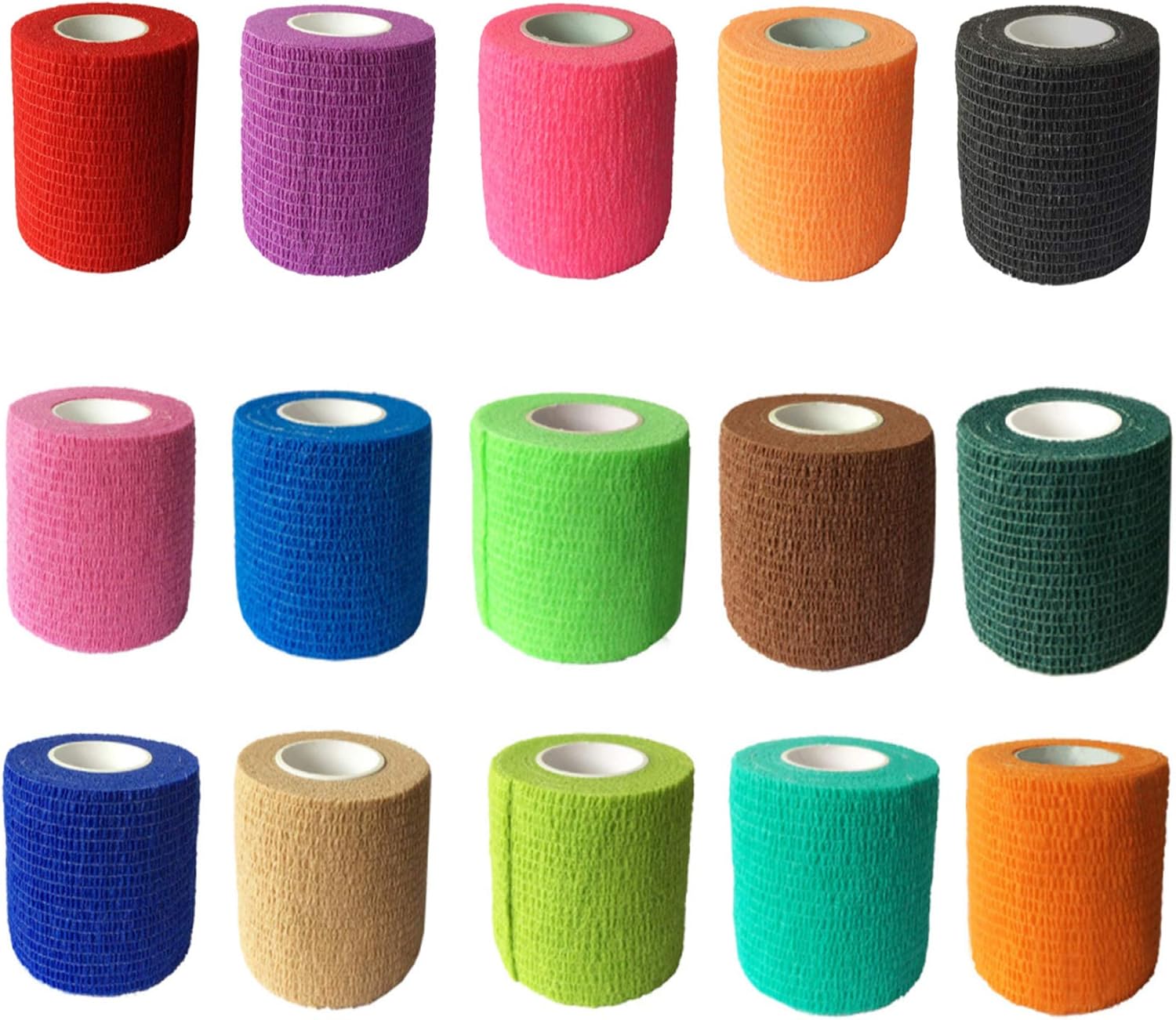 KISEER 15 Pack 2” x 5 Yards Self Adhesive Bandage Assorted Color Breathable Cohesive Bandage Wrap Rolls Elastic Self-Adherent Tape for Stretch Athletic, Sports, Wrist, Ankle: Health & Personal Care