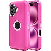 Jiunai for iPhone 16 Plus Case Heavy Duty Strong Shockproof Port Protection Dustproof Screenless Dual Layer Tough Non Slip Protective Cover Rugged Phone Case for iPhone 16 Plus 6.7'' Men Women Pink