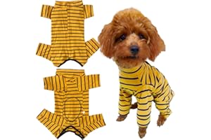 KUKASTER PET Dog’s Recovery Suit Post Surgery Shirt for Puppy, Full Coverage Dog's Bodysuit Wound Protective Surgical Clothes for Small and Medium Pets (Yellow Black Stripe-l)