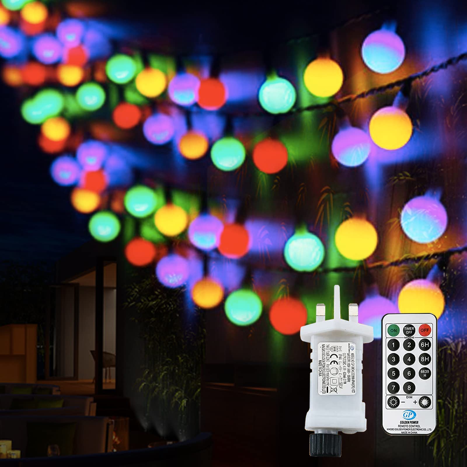 Useber Fairy Lights Plug in Globe String Lights 8 Lighting Modes with Remote Timer Control for Bedroom Garden Wedding Outdoor/Indoor Patio Gazebo Bedroom Party Christmas Decorations (Color)