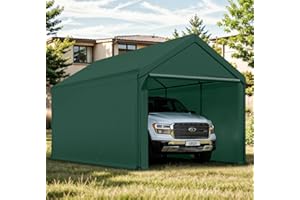 TANGJEAMER Carport, 10x20ft Heavy Duty Portable Garage, Car Port with Storage Shed, Car Canopy with Removable All-Season Tarp Sidewalls & Doors for Car, Truck, Boat, Party, Green