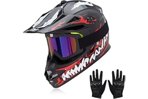 JQF Gear Youth Kids Dirt Bike Helmets Motocross Offroad ATV BMX MX Dirtbike Motorcycle Helmet J-01 with Goggles and Gloves DOT Approved