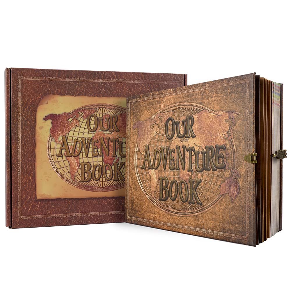 Our Adventure Scrapbook with 180 Pages Embossed Words Hard Cover Travel Book, Guest Book for Anniversary, Christmas, Valentine's, Wedding, Baby