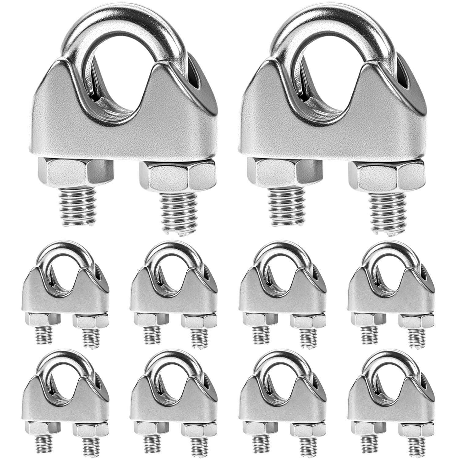 QWORK® M4 Stainless Steel Cable Clamps, Ø 4mm Wire Rope Grips, 10PCS