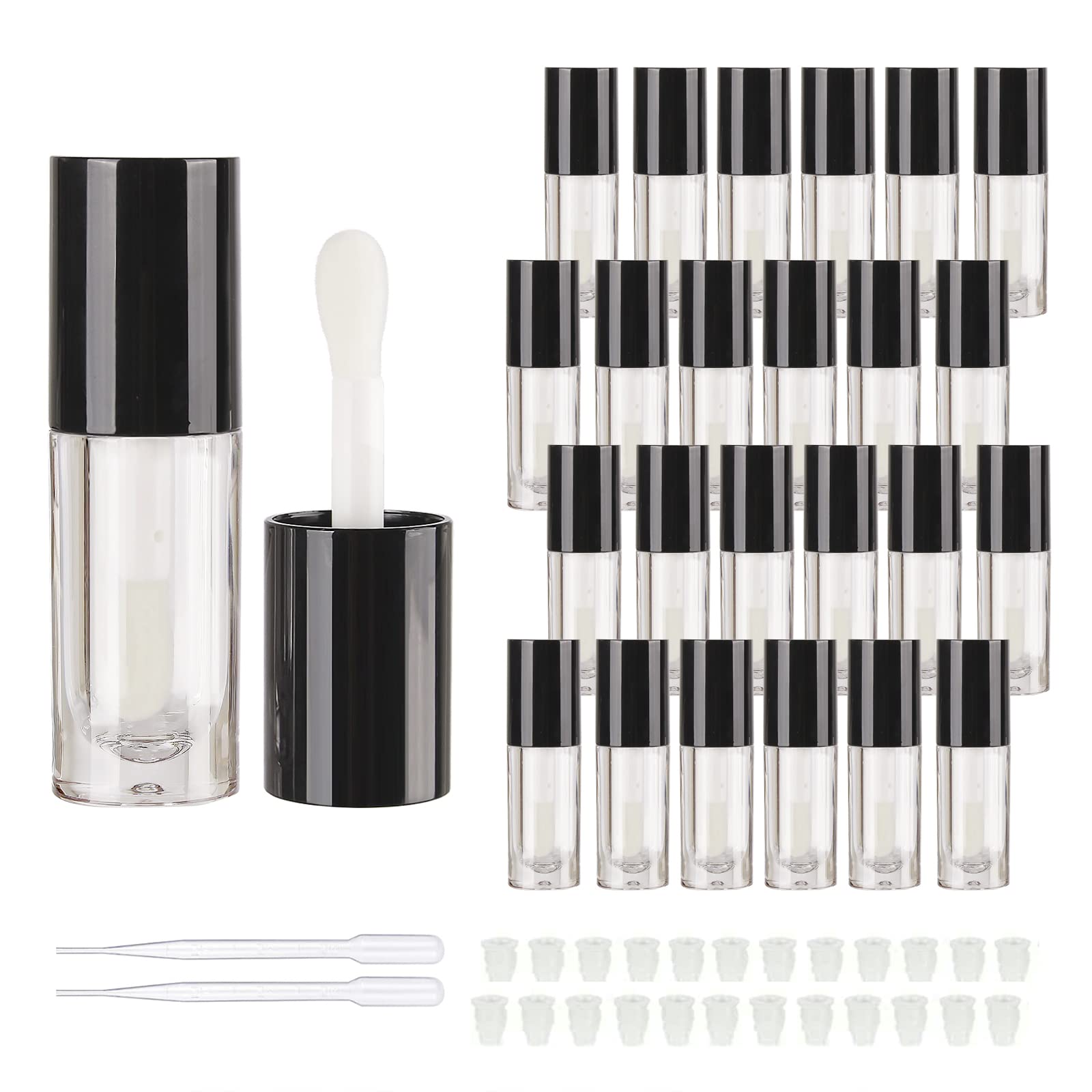 COSIDEA 14pcs Empty 6ml big doe foot wand Chunky lip gloss tubes for DIY lipgloss,Pink round lipgloss containers tubes with thick wand, Black — image 1