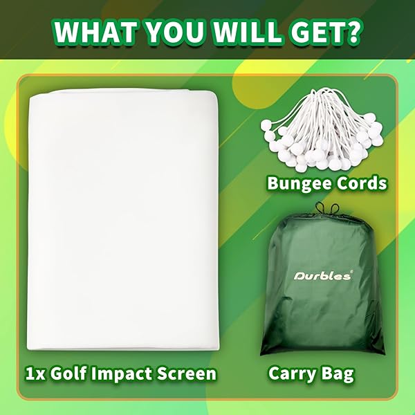 DURBLES GOLF SIMULATOR IMPACT SCREEN – PREMIUM TRIPLE LAYER LAUNCH MONITOR PROJECTOR WITH HD VISUALS FOR INDOOR PRACTICE, ENCLOSURE AND NET – HITTING SCREEN WITH GROMMETS & BUNGEE CORDS