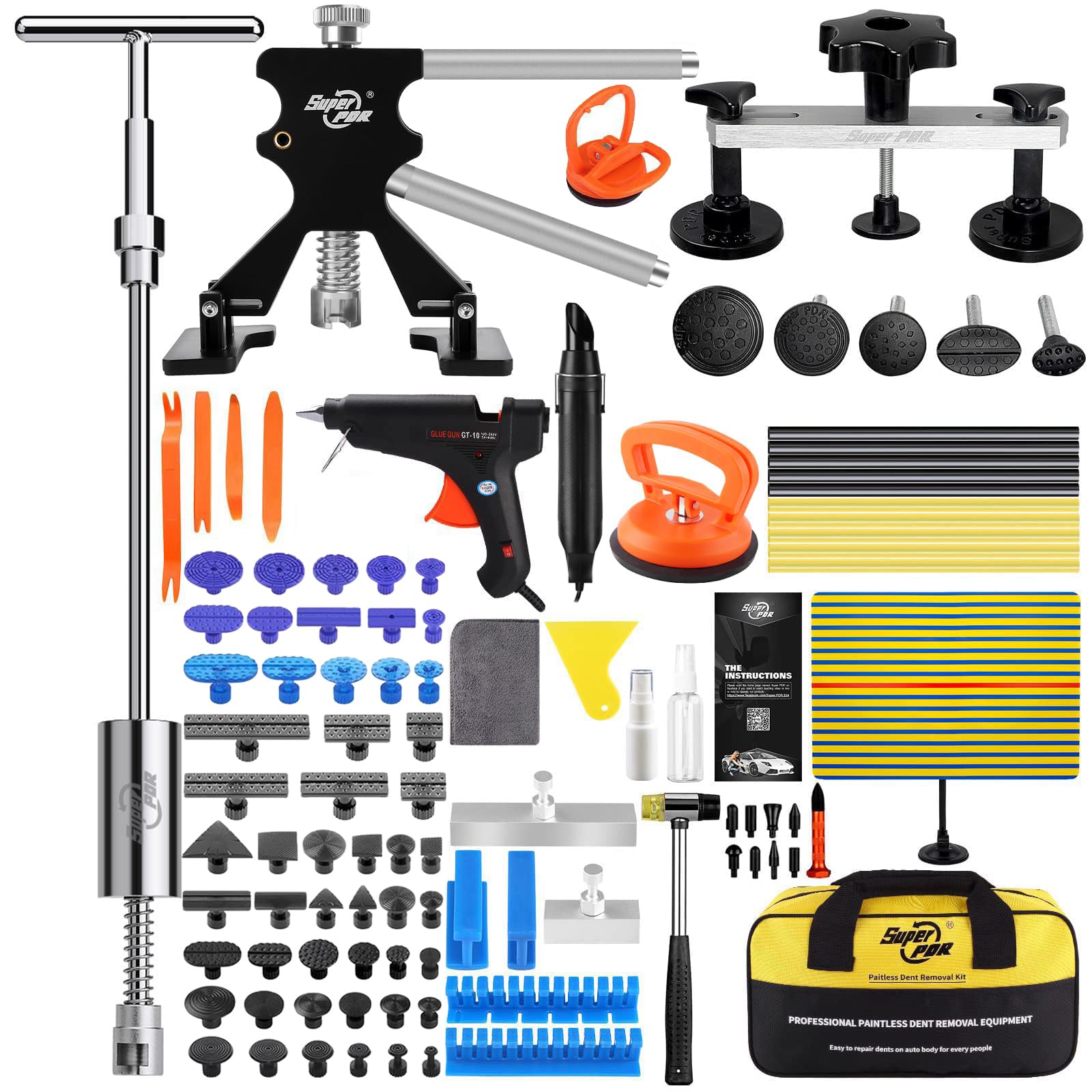 Photo 1 of Super PDR 93PCS Paintless Dent Repair Kit, Car Dent Removal Tools, PDR Tools, Dent Puller Kit with Dent Lifter, Bridge Puller, Slide Hammer T-Bar for Car Body Dents, Kit Includes Glue Removal Tool
