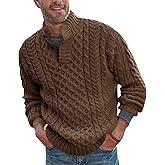 Bbalizko Mens Stand Collar Pullover Sweater Cable Knitted Chunky Winter Fashion Buttons Twisted Thermal Sweaters