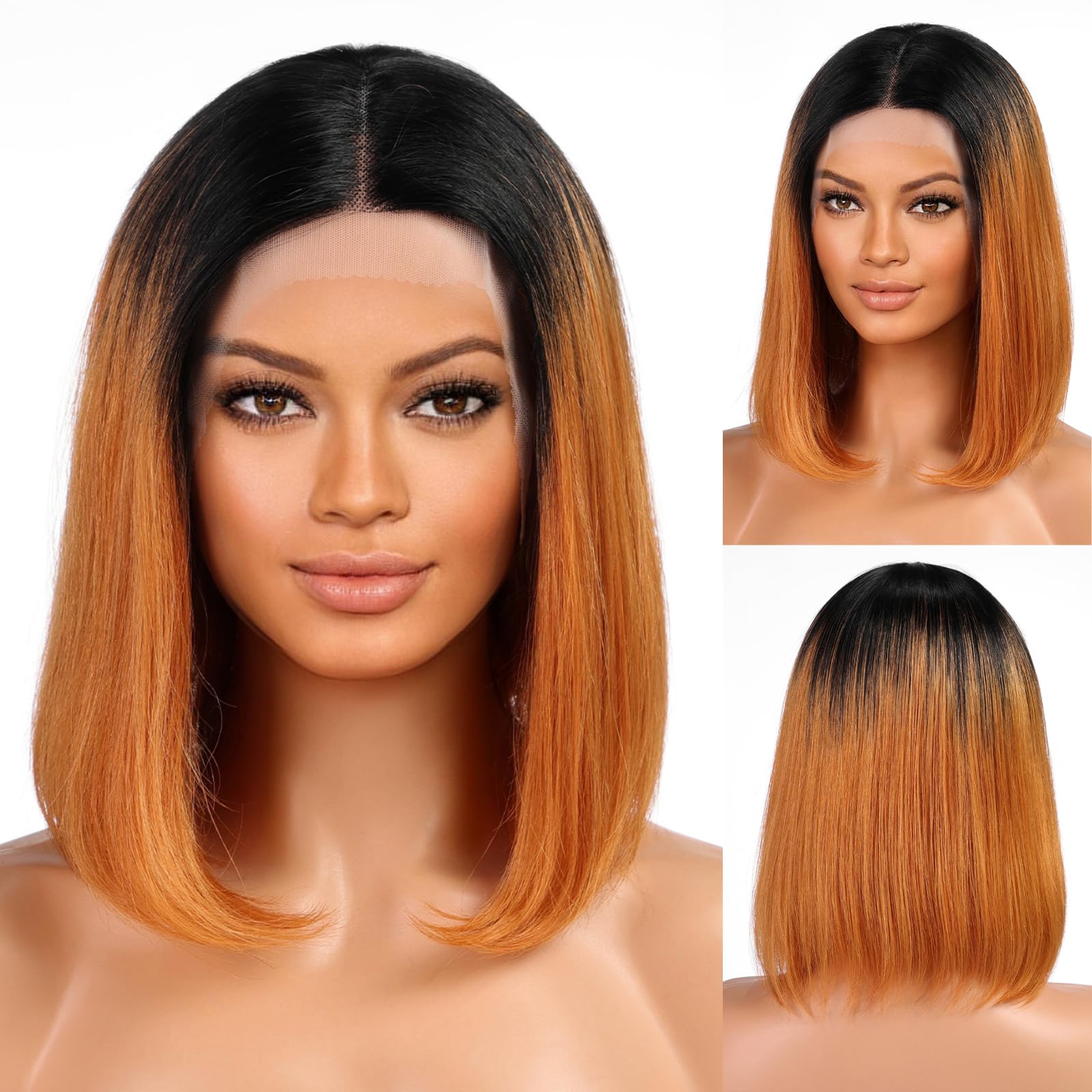 Photo 1 of ELLORS 12 Inch Ombre Ginger Lace Front Wigs Human Hair Ginger Bob Wig Human Hair For Black Women