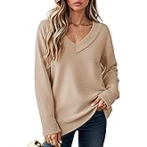 Saodimallsu Womens Fall Tunic Sweaters Long Sleeve Chunky Knit V Neck Casual Loose Fit Pullover Tops