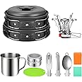 G4Free 12PCS Camping Cookware Mess Kit, Lightweight Cooking Pot Pan Kettle Fork Knife Spoon Kit for Backpacking, Outdoor Camp