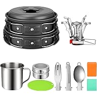 G4Free 12PCS Camping Cookware Mess Kit, Lightweight Cooking Pot Pan Kettle Fork Knife Spoon Kit for Backpacking, Outdoor Camp