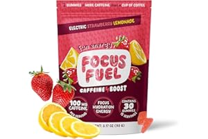 FocusFuel Energy Chews – Strawberry Lemonade Flavor (15 Servings) – 100mg Caffeine + L-Theanine + B12, Magnesium – Boost Focus & Energy – No Crash or Jitters