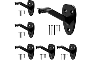 Hand Rail Brackets for Stairs- 6 Pcs Heavy Duty Black Handrail Brackets for Indoor Stairs or Outdoor Stairs Support, 3 Inch H