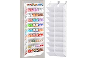 UVIAHOMI 30 Pairs Over the Door Shoe Organizer, Clear Pockets Hanging Shoe Storage for Closet, 10-Tier Door Shoes Rack Storage, Handing Shoes Holder Fit All the Family's Sneakers, Boots, Heels, White