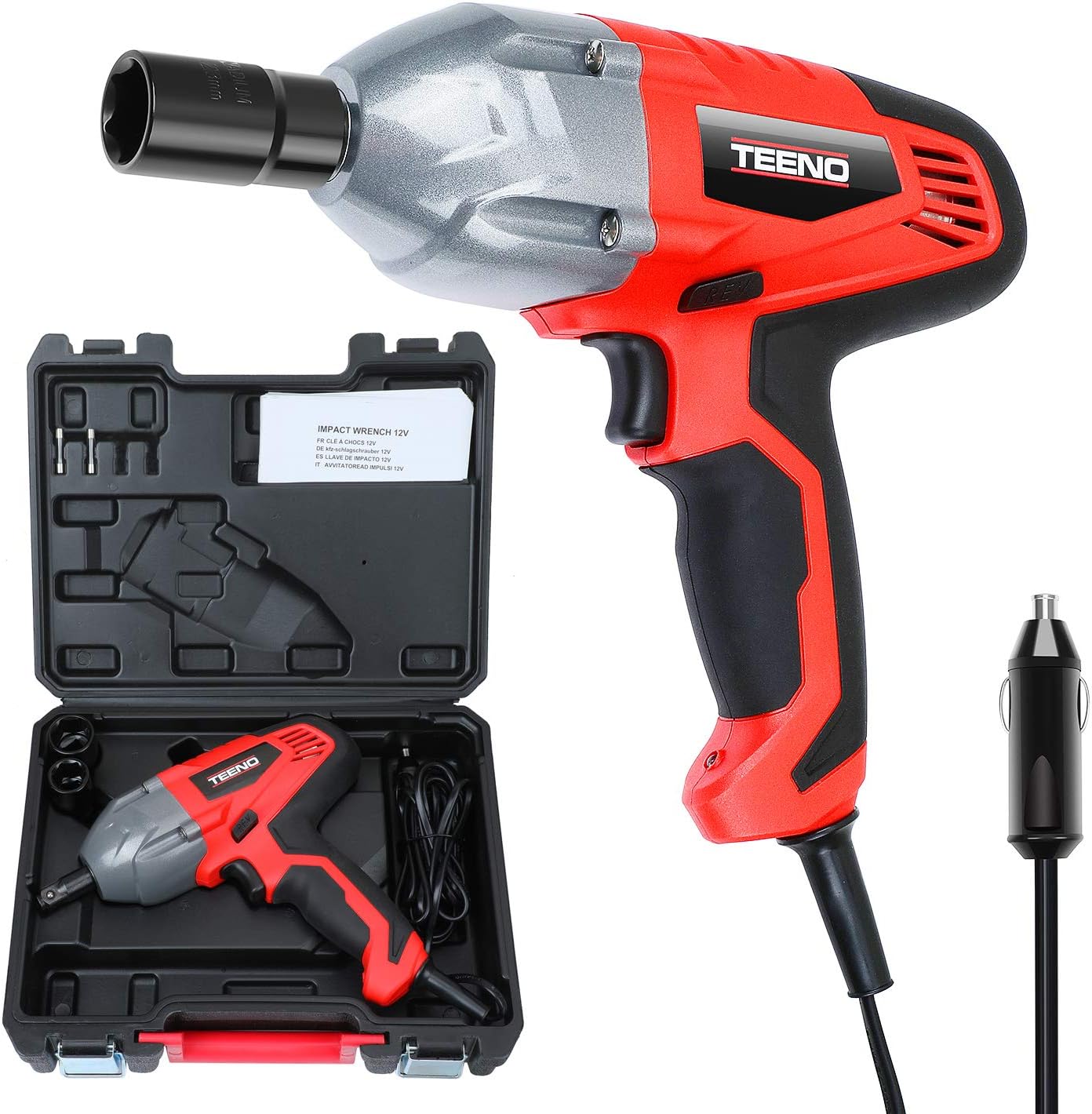 TEENO 12V Impact Wrench Driver Kit 380nm 5000 RPM 1/2 inch Square Drive