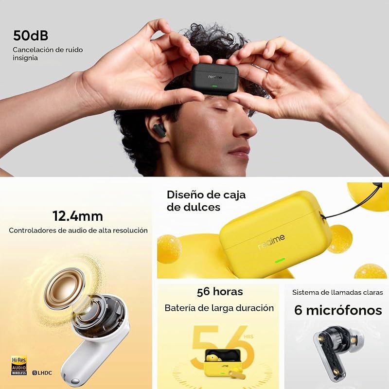 Buds T500 Pro Auriculares Inalámbricos con 50dB ANC Cancelación de Ruido, 56H de Batería, Auriculares Bluetooth TWS In-Ear con 12,4 mm Hi-Res Audio Controlador, Traducción con IA, Bluetooth 6.1