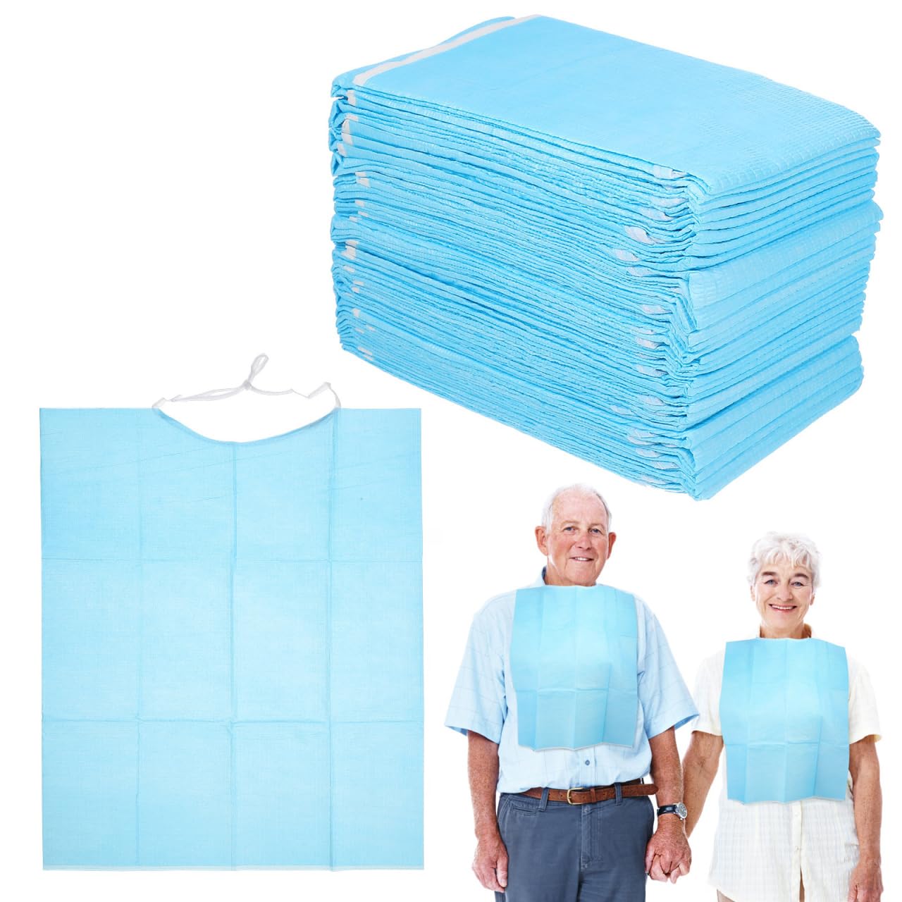 Ipetboom 30pcs Disposable Adult Bibs for Eating Waterproof Elderly Apron Bibs Dining Clothing Protectors for Senior