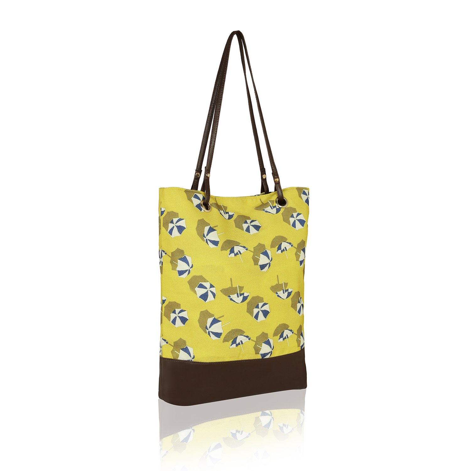 kleio women's canvas pu big stylish tote bag (yellow, 39x12x42cm, eco2009kl-umy)