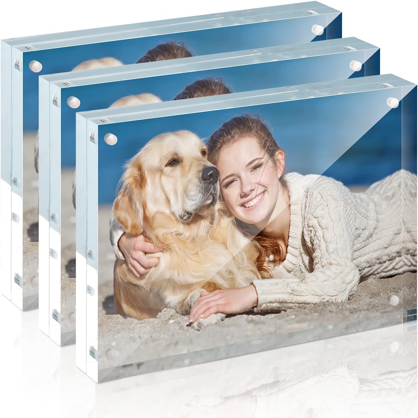 Photo Albums, Frames & Accessories - TWING 5 x 7 Inch 3 Pack Acrylic Photo Frame Horizontal Magnet Double Sided Acrylic Picture Frames Set with Microfiber Cloth, 10+10MM Thickness Clear Picture Frame Desktop Display Gift Ideal