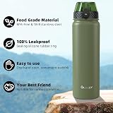 OLDLEY 1L Stainless Steel Water Bottle with Straw Lid Vacuum Insulated Olive view 5