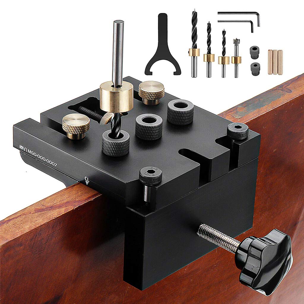 Pocket Hole Jig Kit Tool 3 in 1 Woodworking Doweling Jig Set Positioning Punch with Positioning Clip Adjustable Drilling Guide Puncher Locator Carpentry Wood Tools