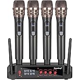 Professional Wireless Microphone System, 4 Channels, Handheld Karaoke Set for Home, Party, Church, DJ, Wedding