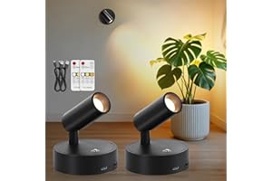 TAOFIACO Spotlight Indoor, Wireless Battery Operated with Remote,Uplight Indoor Down Light for Picture on Wall, Plant Spotlight Dimmable Timer, Mini Ceiling Lights Painting for Trees Plant,Black 2 Pack