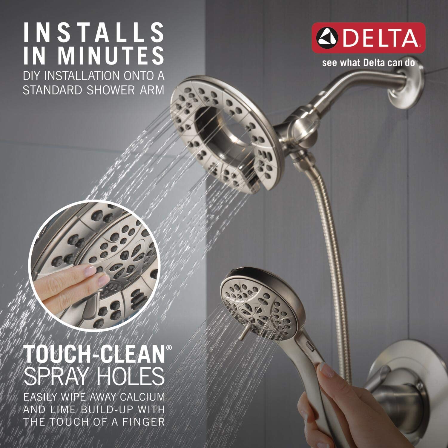 Delta Arvo 14 Series Brushed Nickel Bathtub Shower Faucet Set with In2ition 2-in-1 Dual Shower Head with Handheld Spray Combo, Valve Trim Kit, Spotshield Stainless 144840-SP-I (Valve Included)