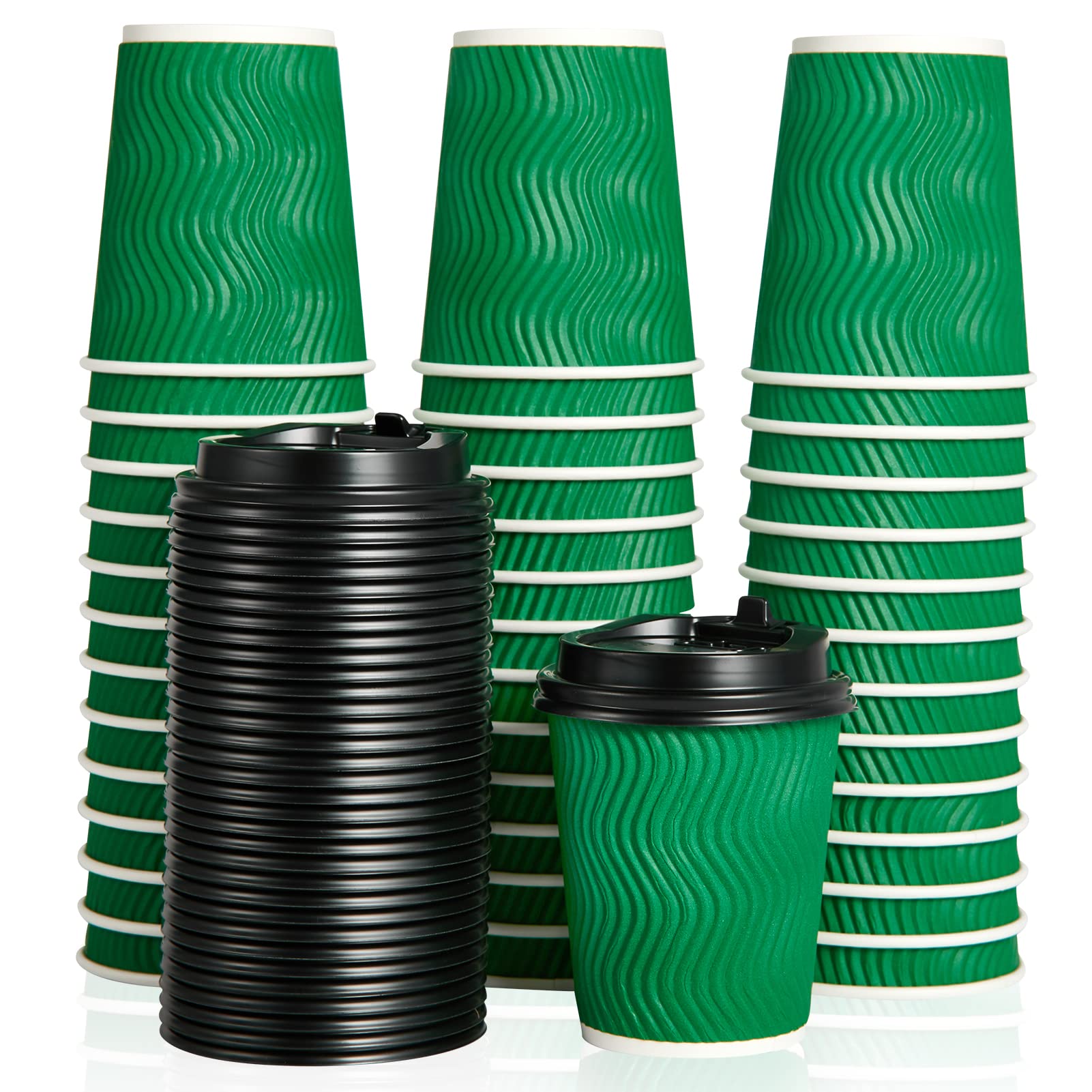 DAILYPACK 100 Count 8 OZ Coffee Cups with Lids, Insulated Ripple Wall ...