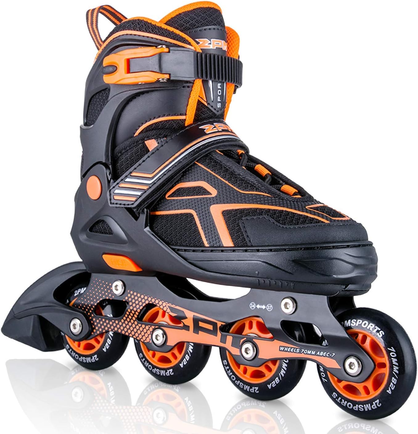 Amazon インラインスケート ジュニア キッズ ローラースケート 男の子 初心者 向け Inline Skate サイズ調整可能 オレンジ Lサイズ 2pm Sports インラインスケート