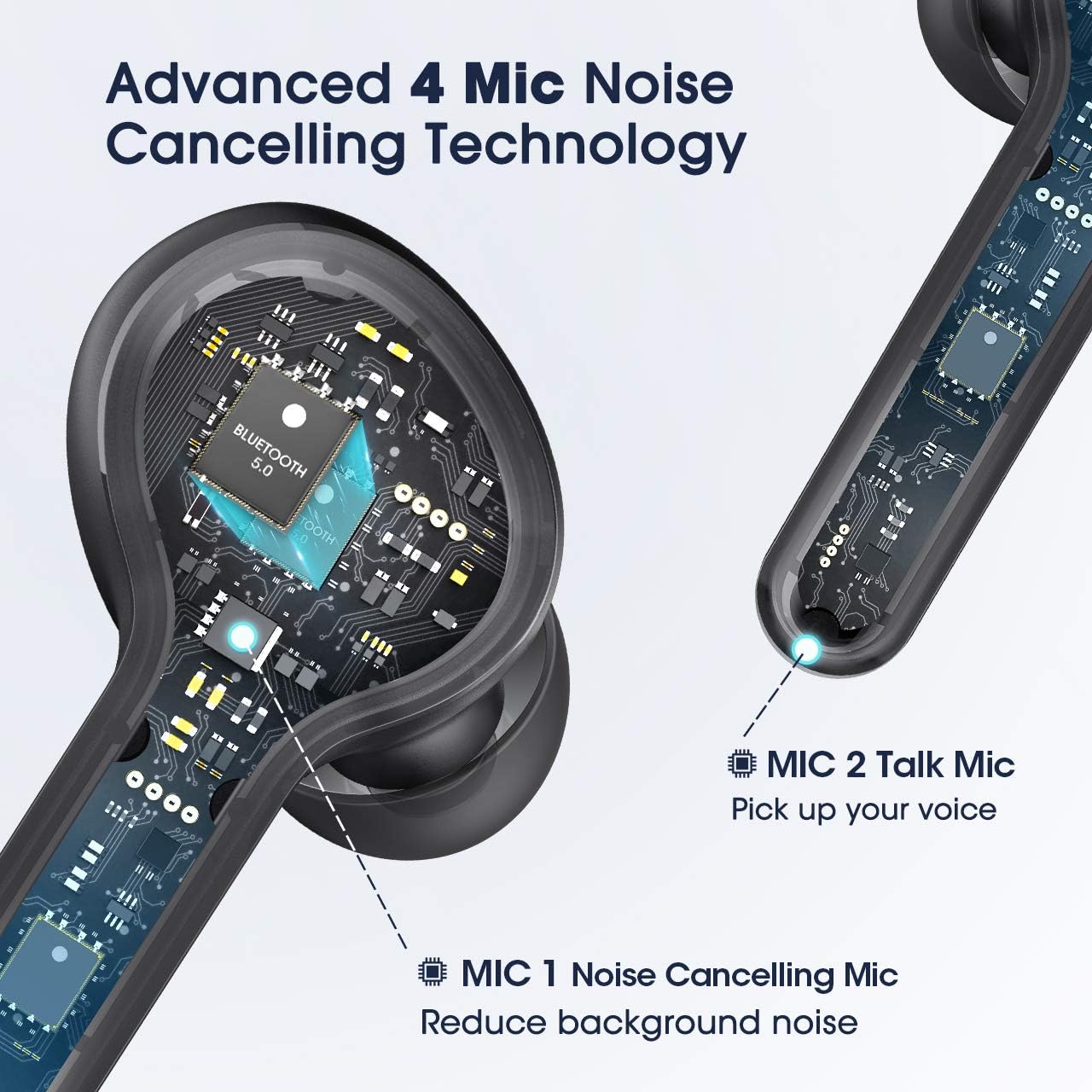 Wireless Earbuds,Mpow M9 4-mic Noise Cancelling CVC 8.0 True Wireless Bluetooth 5.0 Earphones in-Ear,Touch Control Stereo Bass Sport Headphones,40H Playing Time/USB-C/IPX8 Waterproof,Three modos,Black: Home Audio & Theater