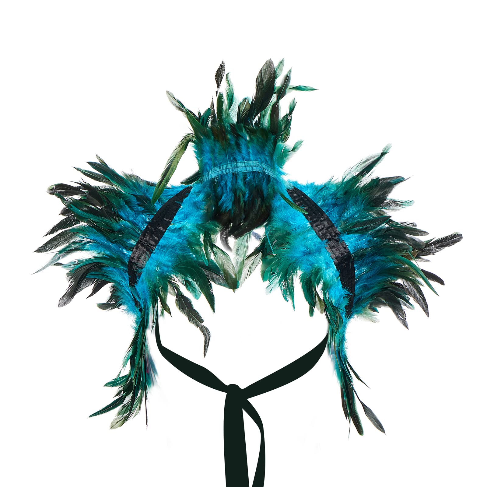 Niceyoeuk Women Natural Feather Cape Maleficent Costume Gothic Lacing Shawl Shrug Collar Feather Cape for Halloween Cosplay Christmas Party (Lake Blue, One Size)