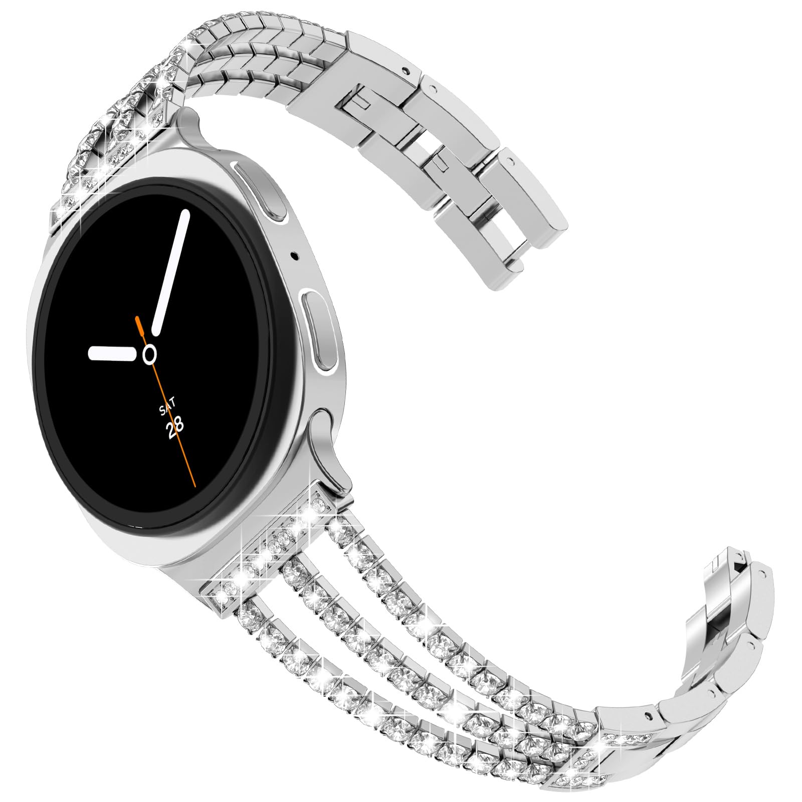 Surace Compatible with Samsung Galaxy Watch 8 Band 40mm 44mm, Galaxy Watch 8 Classic 46mm for Women, No Gap Metal Band Bling Diamond Rhinestone Link Bracelet for Galaxy Watch 8, Silver