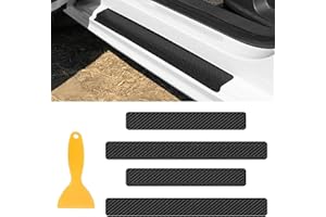MLAHUIER 4PCS Carbon Door Sills Protector with Scraper, 4D Anti-Scratch Door Edge Entry Protection Trim for Door Edge/Front and Rear Bumper Door Threshold Protector Cover Sticker Strips(Black)