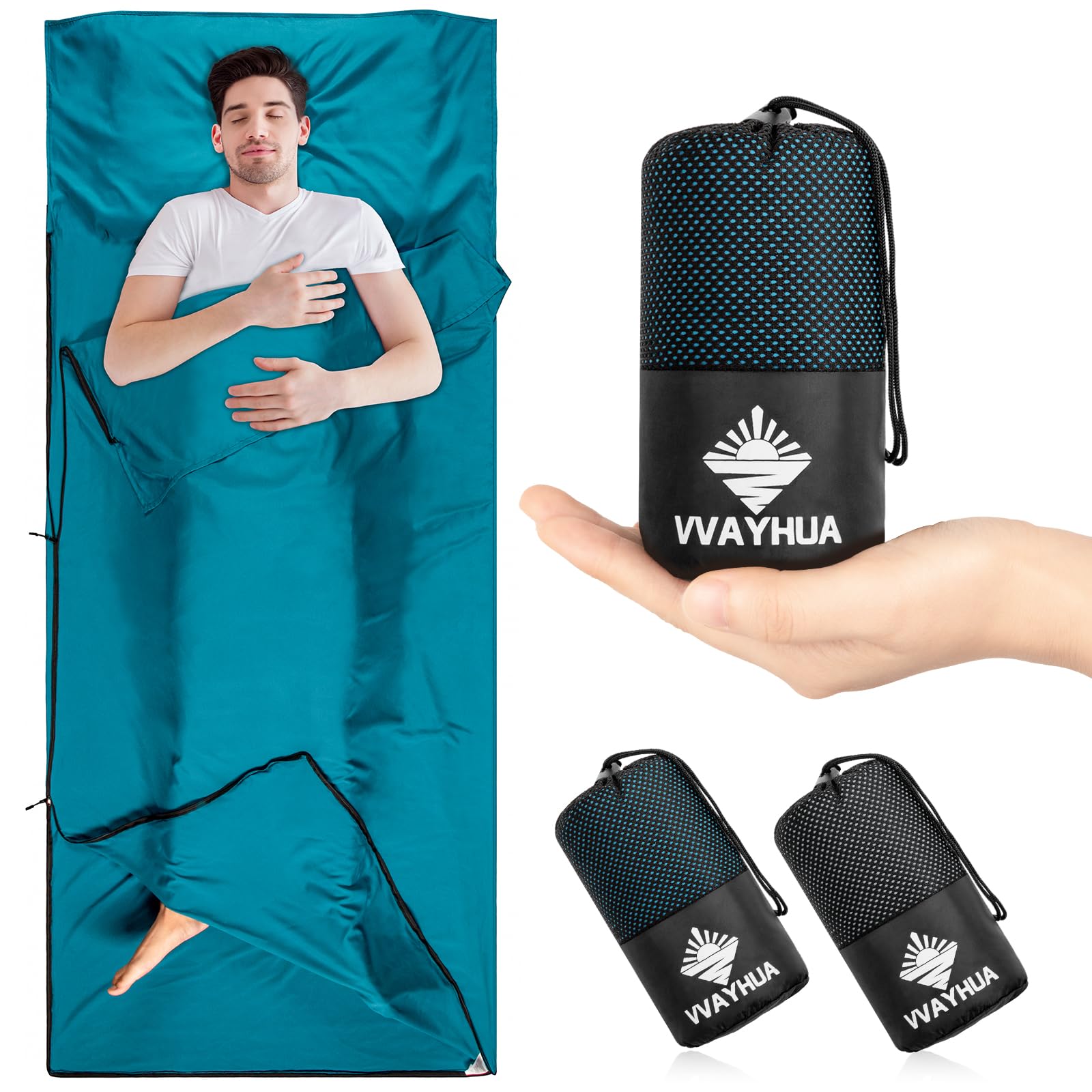 Photo 1 of VVAYHUA Satin Sleeping Bag Liner, Ultralight Travel Sheets for Hotel & Self Tan Sleep Sack with Two Way Zippers, Silky Camping Sheets for Backpacking Hiking Business Trips (Blue)