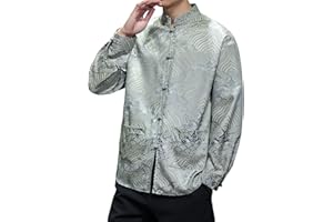 WQHANFU Mens Chinese Traditional Shirt and Tang Suit Men with Silk Embroidery Kung Fu Shirt Men Shirts Casual
