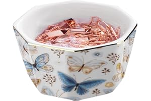 LEAZUL Ceramic Paper Clip Holder With Shiny Gold Line Geometric Floral Butterfly Paper Clip Dispenser for Desk Cute Paper Clip Organizer Office Binder Clip Holder Gift for Office Butterfly