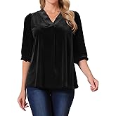 Seta T Women's Velvet Tops V Neck 3/4 Puff Sleeve Fall Winter Trendy Casual Tunic Blouse Loose T-Shirt
