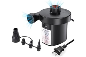 /A Electric Air Pump - Portable Quick-Fill Air Mattress Pump for Inflatable, Pool, Bed, Float, Toy, Perfect Inflator/Deflator Pumps with 4 Nozzles for Camping, Raft Boat AC 110V/130W Black