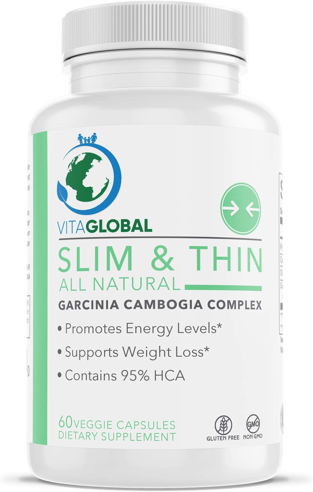 Slim & Thin | All Natural Garcia Cambogia Complex | Promote Energy Levels | Support Weight Loss | Contains 95% HCA | Appetite Suppressant Supplement | Flush Excess Waste | by VITAGLOBAL 60 Capsules