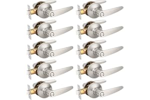 Probrico (10 Pack)Privacy Door Lever Door Handle for Bedroom or Bathroom Keyless Leverset, Locked in Side Home/Office Door Lockset,Modern&Durable in Satin Nickel Door Hardware