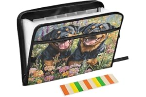 ALAZA Black Dog Animal Blossom Leaf 13 Pocket Expanding File Folder with Labels, Accordion File Folder File Organizer Letter 