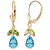 Galaxy Gold GG 14K Solid Gold Leverback Earrings with Blue Topaz and Peridots