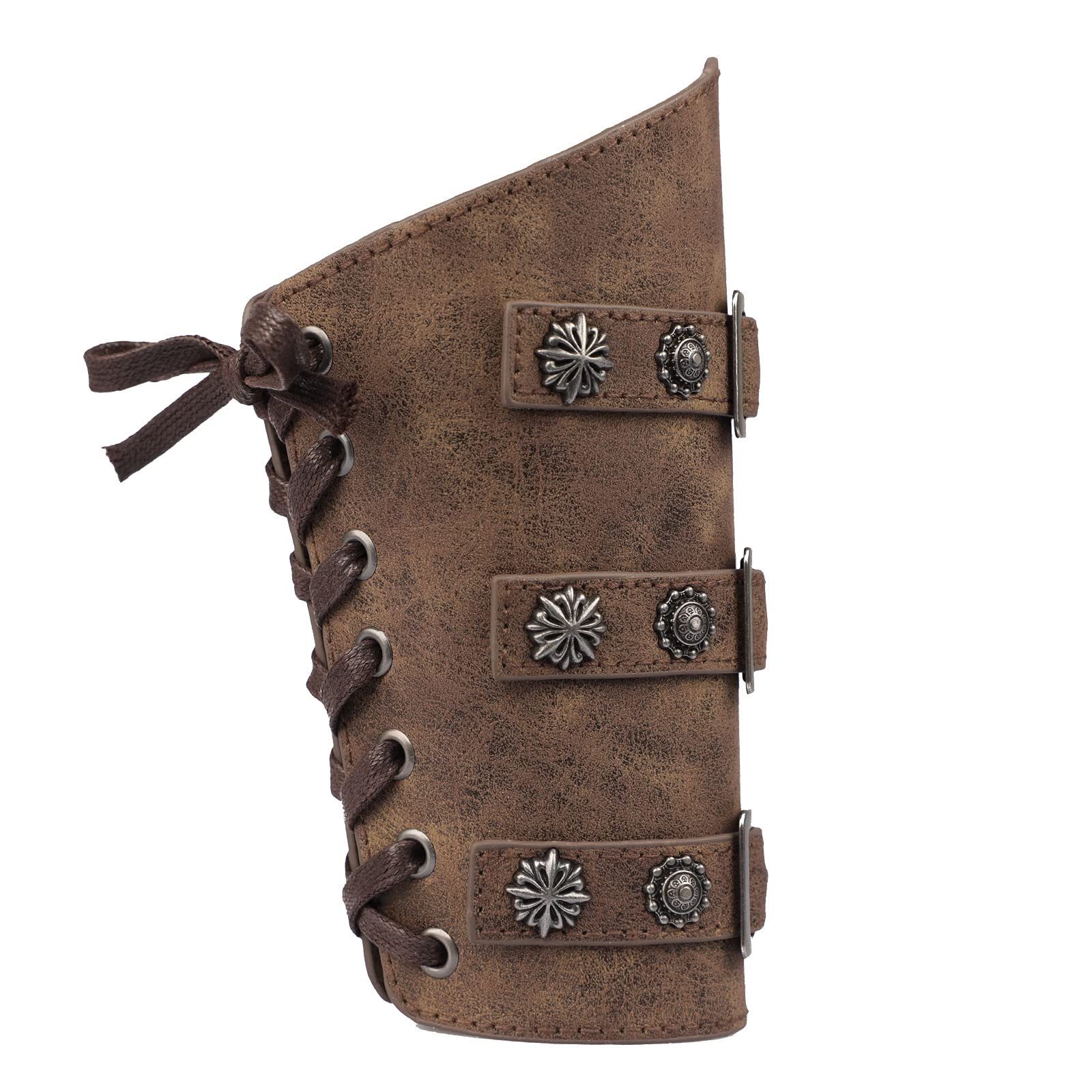 Leather Arm Guards Medieval Gauntlets Wristband Arm Bracers Retro Arm Armor Cosplay Viking Archer Gauntlet Punk Arm Band Adjustable Arm Cuff with Buckle Fancy Dress Sport Costume Accessory (Single)