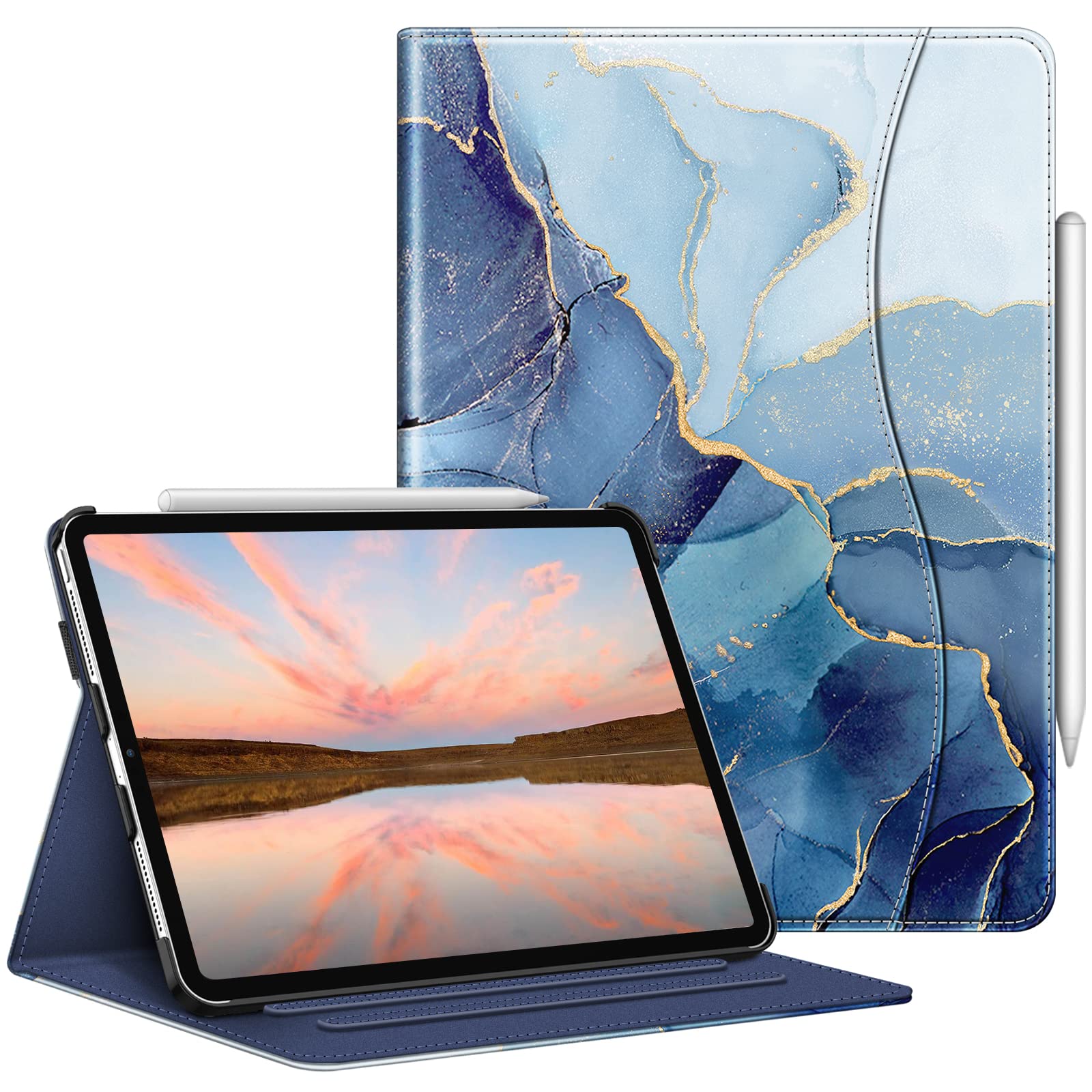 FINTIE Case for iPad Pro (11-inch, 2022-2018) [Not for 2025 iPad 11] - Multi Angle Folio Cover with Pencil Holder & Pocket, Auto Wake/Sleep, Ocean Marble