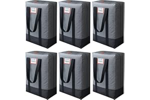 HOMOH 6 Pack Large Moving Bags, Storage Bag with Zipper, Heavy Duty Packing Bags with Internal Compression Straps, Wrap Around Handles, Alternative to Moving Boxes, Grey and Black