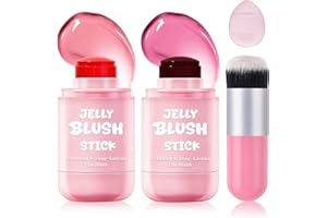 UAOE 2PCS Jelly Blush Stick for Cheeks,Multi-use Cooling Water Jelly Lip and Cheek Tint Stain,Moisturizing,Cruelty-Free,Light